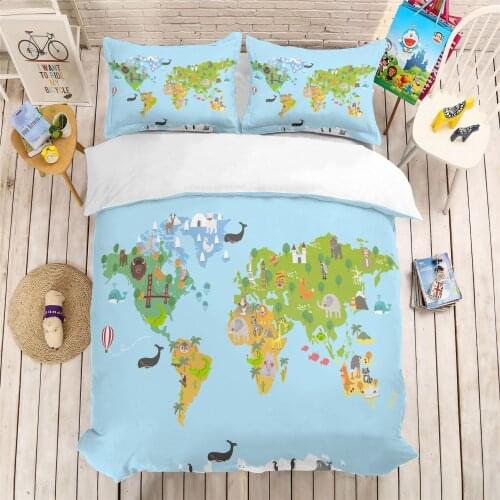 World Map Bedding Set Single Twin Full Queen King Size World Map Bed Set Childrens Kid Bedroom Duvetcover Sets 3D Full Print 09
