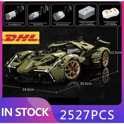 New MOC Car V12 Vision GT Concept Technical Building Blocks Bricks Green Model MechanicalRemote Control Toys Kids Gifts