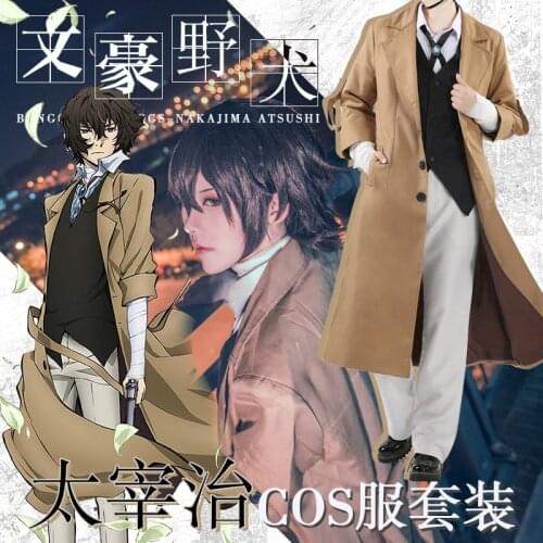 Anime Bungo Stray Dogs Detective Agency Osamu Dazai Cosplay Costume Halloween Overcoat Trench Coat Full Set
