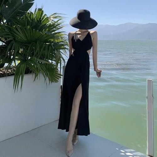 Summer new dress sexy backless bandage scheming design sense little black dress noble robe party banquet beach dress