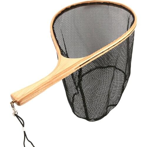 Hot Selling Fly Fishing Landing Net Mesh Trout Catch Wooden Frame Handle Portable Accessories
