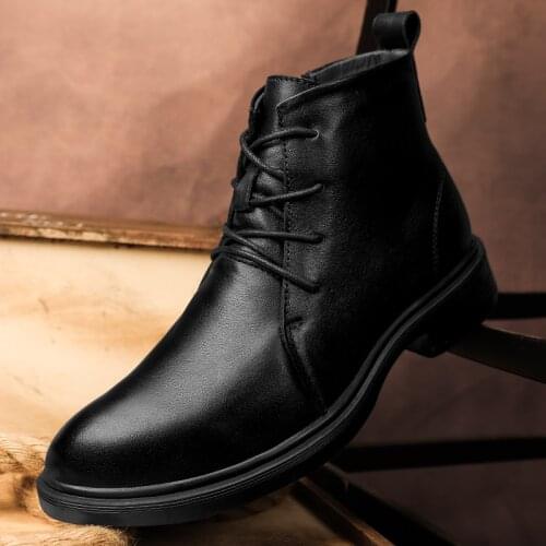 Fashion Genuine Leather Men Boots Lace Up Short Boots Male Comfortable Outdoor Shoes Casual Ankle Boots Round Toe Cowboy Botas