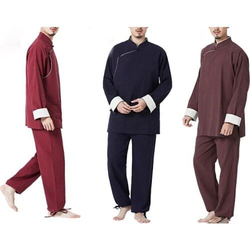 Men high quality natual Cotton&linen red/blue/coffee men lay meditation uniforms yoga suit male kung fu clothing tai chi suits