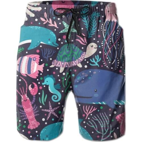 Mens Beach Short Swim Shorts Seaweed And Corals Childish Print Surfing Maillot De Bain Sport Mens Board Shorts Swimwear