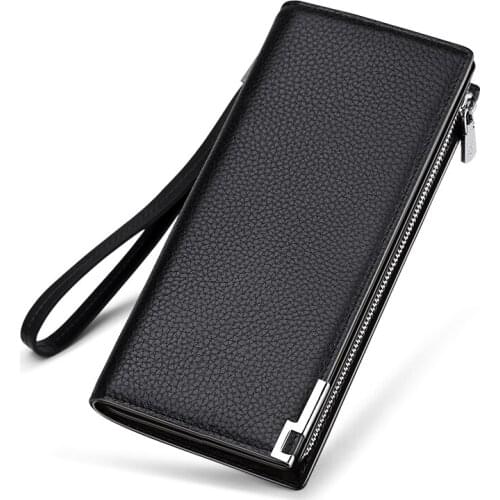 Mens Wallet Zipper Hasp Design Long Genuine Leather Business Phone For Credit Cards Clutch Wallet Men Gift