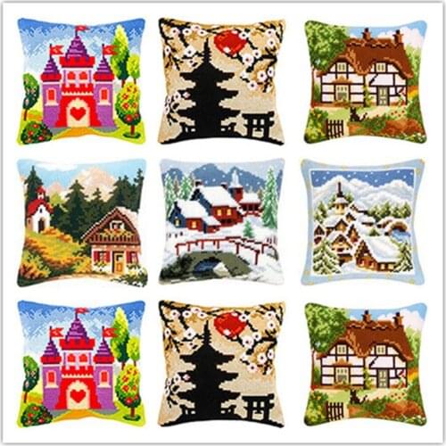 Cross Stitch Pillow Mat DIY Craft Rural Latch Hook Kit 42CM by 42CM Needlework Crocheting Cushion Embroidery