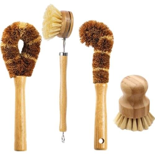 Plant Based Cleaning Brush Set, 4 Piece for Vegetable, and Kitchen Dish Cleaning, Zero Waste & Biodegradable Kitchen Brushes