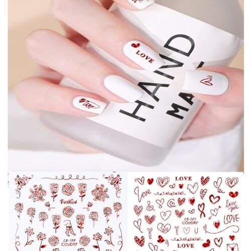 Nail Sticker Valentines Day Series Rose Flower Love Mood People Laser Red Gold Valentines Day Sticker