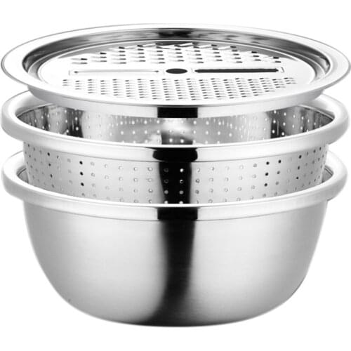 Stainless Steel Basin with Grater Vegetable Cutter with Drain Basket Vegetable Washing Bowl for Washing Vegetable 26 Cm