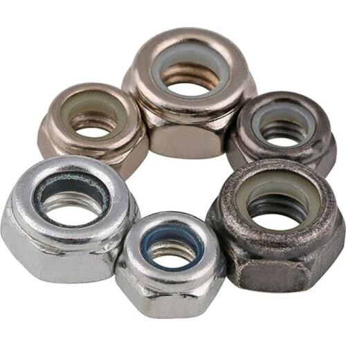 Nickel Plating Screw Nuts Carbon Steel Locknuts Non-slip Nylon Hex Nut Self-Locking Screws Cap Zinc Plates UNF M2M3M4M6-M14M16