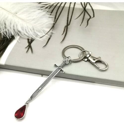 2020-2022 New Sword Red Water Drop Keychain Warrior Big Cat Sword Keychain Band Hoop Gothic Classic Jewelry Gift