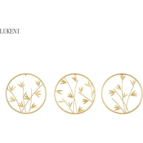 New Chinese Wrought Iron Wall Decoration Porch Sofa Background Wall Hanging Living Room Light Luxury Bamboo Wall Decoration