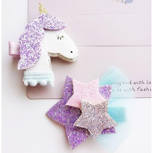 New Shining Dimensional Unicorn Star Girls Hair Clips Kids Hair Accessories Girls Festival party Christmas Gifts