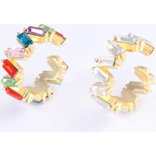New T-shaped Diamond Ear Clip Without Pierced Earrings C-shaped Alloy Rainbow Color Female Ear Bone Clip Earrings