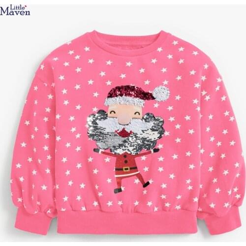 Little maven Baby Girl Clothes Toddler 2021 Autumn Santa Claus Applique Sweatshirt Pink Star Christmas Sweater for Kids 2-7 Year