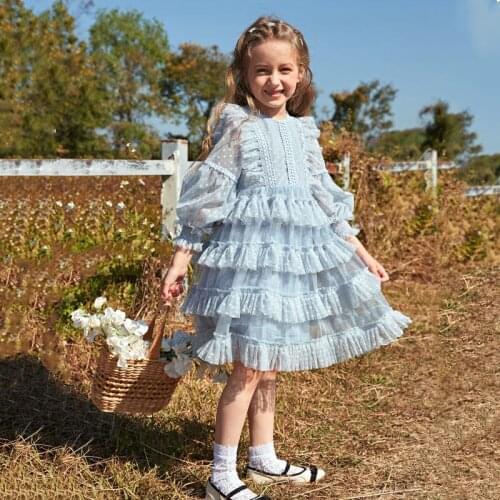 Princess Dress Little Girls Wedding Party Dress Kid Birthday Costume Long Sleeve Layered Gown 3-10Y Childrens Causal Clothes