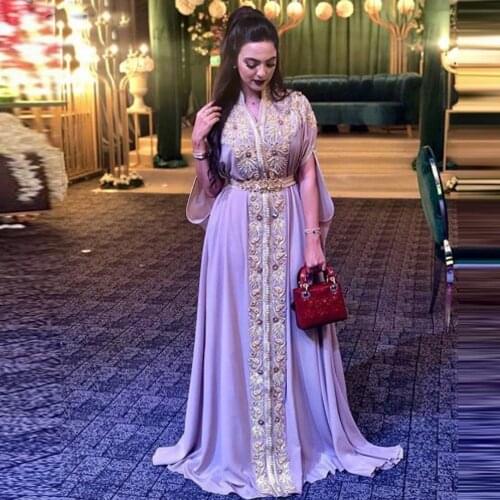 Robes de soirée musulmanes formelle grande taille à manches courtes en mousseline de soie dentelle Appliques caftan mar