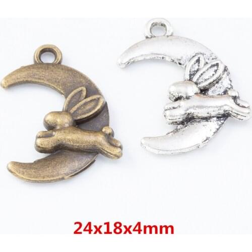 35 pieces of retro metal zinc alloy moon and rabbit pendant for DIY handmade jewelry necklace making 7851