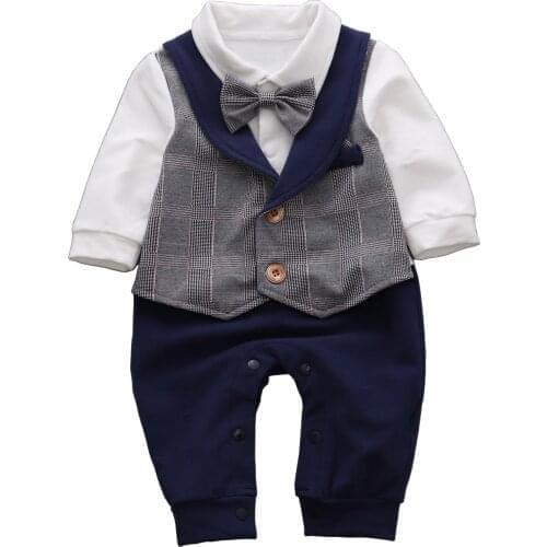 Baby Boy Newborn Formal Gentleman Party Suit Long Sleeve Shirt Waistcoat Bowtie Tuxedo Baptism christening Boss Outfit Romper
