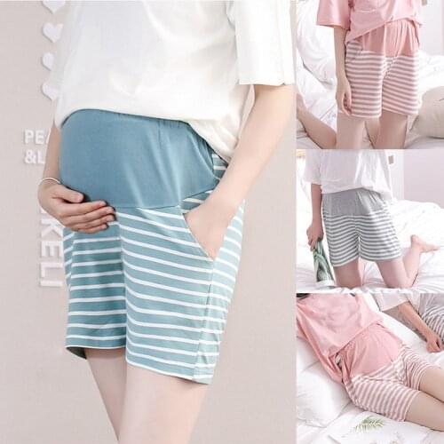 Maternity Shorts High Waist Five-Point Belly Lift Pants Striped Maternity Pajamas Thin Loose Home Shorts