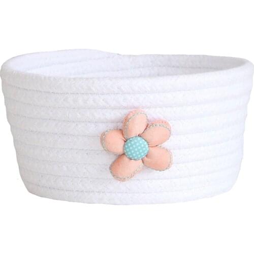 Cute Flower Cotton Rope Woven Storage Basket Desktop Makeup Storage Box Kids Toy Storage Debris Laundry Basket