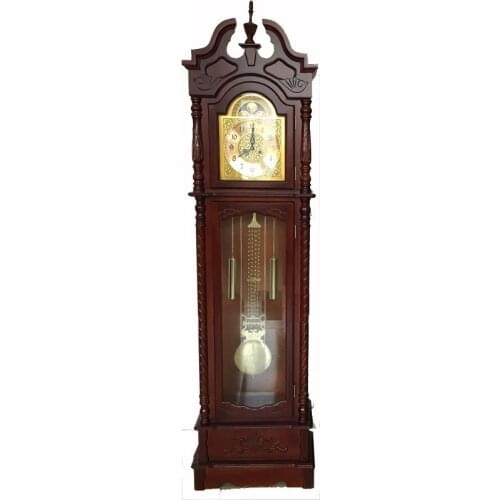 Antique copper pendulum wooden grandfather floor standing clock