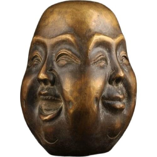 Old Collectable Bronze Casting Joys Sorrows Spiritual Four face Buddha Statue Head