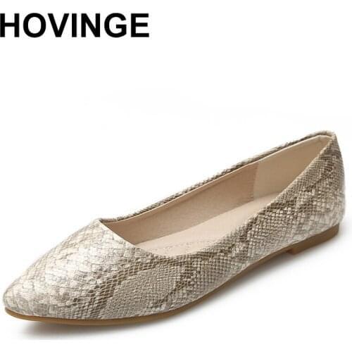 HOVINGE 2020 women snake skin casual flat shoes fashion spring PU bow tie lace-up female retro moccasins ladies shallow comfort