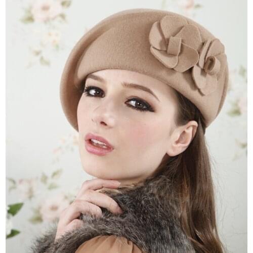 Women Wool Beret Hat Winter Felt Beret Floral Women Felt French Beanie Fedora Hat Winter Hats For Women Caps Elegant Beret Hats