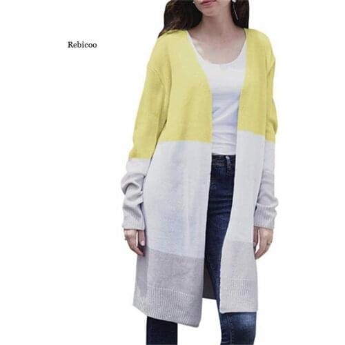 Women Sweater Stitching Plus Size Knitted Cardigans Autumn Winter New Fashion Women Long Sweaters