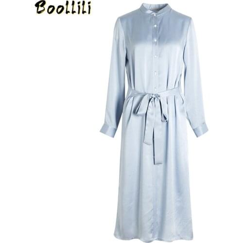 Boollili Real Silk Dress Women Spring Autumn Dress Korean Office Lady Dress Elegant Party Dresses Woman Vestidos Mujer