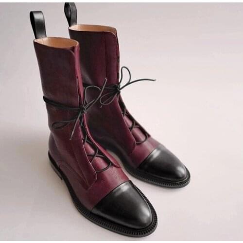 Winter New Pointed Toe Mid-Tube Low Heel Pu Square Stitching Retro Knight Boots Fashion Comfortable Breathable Simplicity