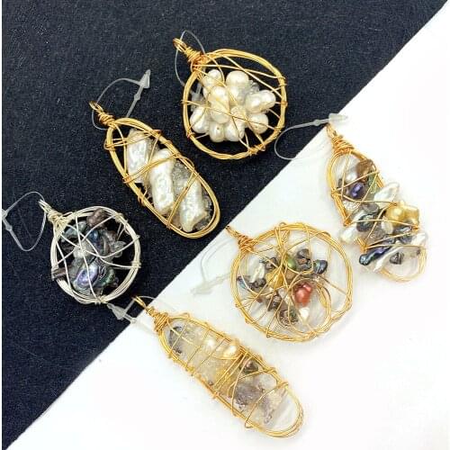 1pcs Natural Baroque Pearl Pendant Crystal Irregular Shape Hand-wound Copper Wire DIY Making Necklace Bracelet Accessories