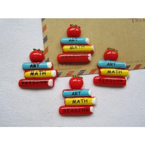Books Art & Math & Reading with Apple Back to School Students Cabochon for phone decoration, Home Crafts(29*30mm)