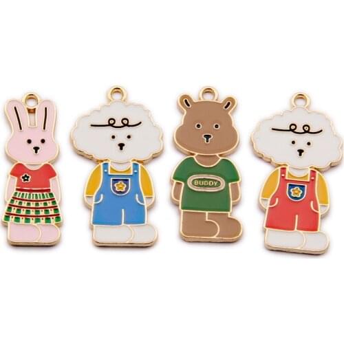 10 Pieces / Bag Of Alloy Drip Oil Plating Teddy Bear Rabbit Animal Charm DIY Necklace Bracelet Accessories Pendant