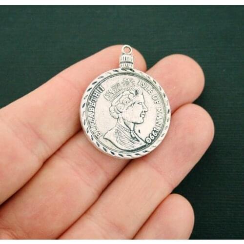 5pcs--35x28mm Antique silver tone 2 Sided Intricate Design Coin Pendant Coin Pendant Charms pendant