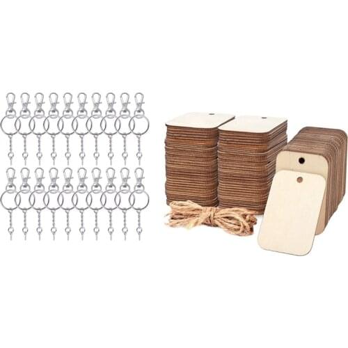 Promotion! 1 Set Snap Hook Lobster Claw Clasp and Key Rings with Screw Eye Pins & 100 Pcs Round Corner Wooden Cutouts