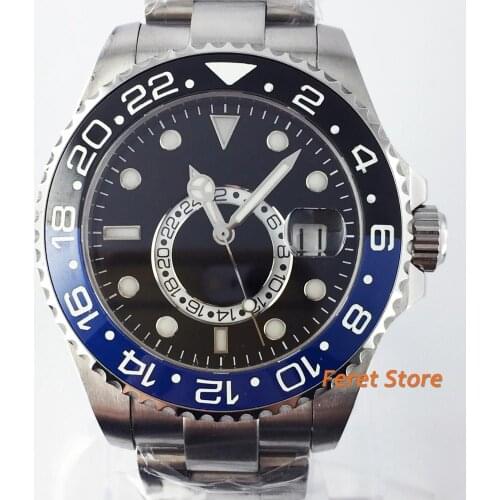 BLIGER 43mm New black sterile dial Half circle black half circle blue Ceramic Rotate Bezel function automatic mens watches