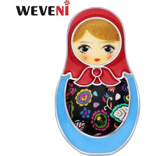 WEVENI Enamel Alloy Cartoon Russian Dolls Brooches Clothes Scarf Pin Ethnic Jewelry Gift For Women Girls Teens Gift Accessories