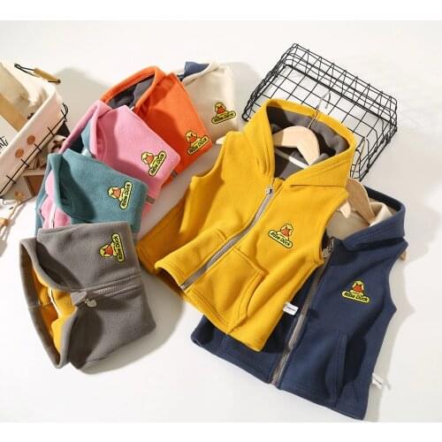 Fleece Vest Jacket for Kids Girls Autumn Winter Warm Sleeveless Hooded Coat Children Zipper Outerwear Cardigan Waistcoat 3-15 Y