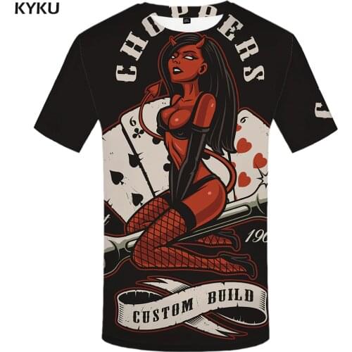 KYKU Card T Shirt Men Black Beauty T-shirt Funny Hip Hop Tee Gothic 3d Printed Tshirt Streetwear Punk Rock Mens Clothing Tops