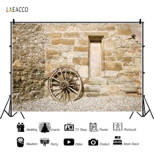 Laeacco Old Village Stone Brick Wall Wooden Wheel Door Backdrop Baby Portrait Photography Background For Photo Studio Photophone