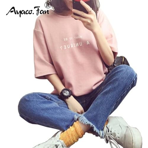 Summer Short Sleeve Soft T-Shirt 2019 New O-Neck Letter Print Loose Women T-Shirts Girls Lady T-Shirt Casual Student Tops Tee