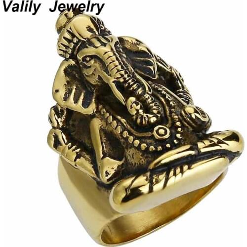 EdgLifU Men Ring Thailand Buddha elephant Thai Pikanet GANESHA GANESH Rings Stainless Steel Golden Cool Jewelry Rings Men