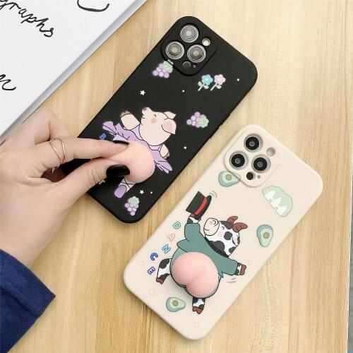 For iPhone 12 11 Pro Xs Max XR 7 8Plus Case Cow And Pig Pinch Soft Butt TPU Phone Case