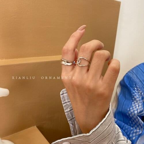 Rings Set For Women Adjustable Opening Korean Version Of The Lrregular Geometric Cross Fashion Simple INEFFA Punk Cool Style