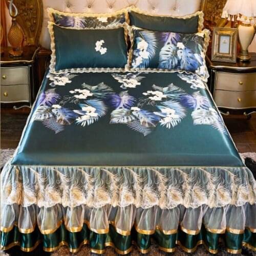 2021 New luxury 3pcs summer cool bedspread lace skirted ice bed mat lace high level bed cover skirted bed sheet bed skirt
