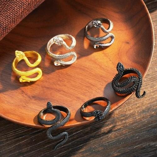New Trendy Punk Snake Goth Gold Black Silver Color Rings Exaggerated Rock Adjustable Chic Party Gift Jewelry Finger Rings