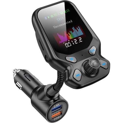 Onever FM Transmitter Car MP3 Player Power-Off Memory Playback 12V Fast Charging 3.0 USB Charger LCD Bluetooth Handsfree Car Kit