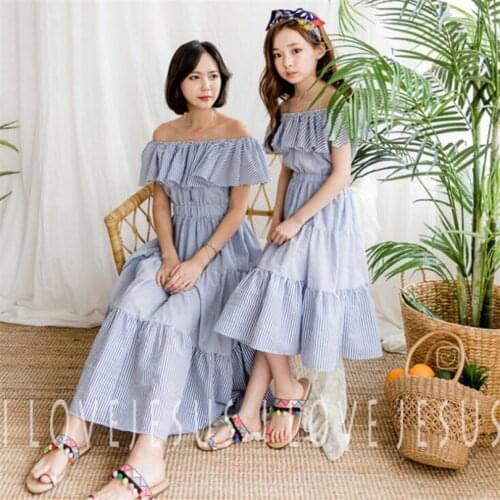 Mother Daughter Dresses Summer Family Matching Clothes Ruffle Stripe Beach Mommy And Me Clothes Dress Mom And Daughter Dress